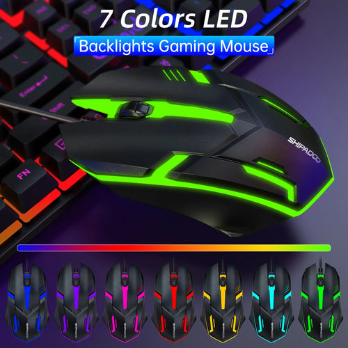 Gaming Keyboard and Mouse Combo, RGB LED Backlit Wired Computer Keyboard, Rainbow Light up USB Keyboard with 26 Anti-Ghosting Keys for PC Gamer, Laptop, Office, Black